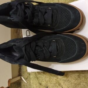 Aldo black suede lace-up sneaker booties 3 in hidden wedge 1.5 in platform sz 39